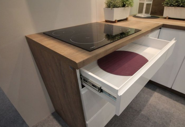 Küche Küchenzeile 340cm grau Glanz grifflos - Soft Close System individuell stellbar