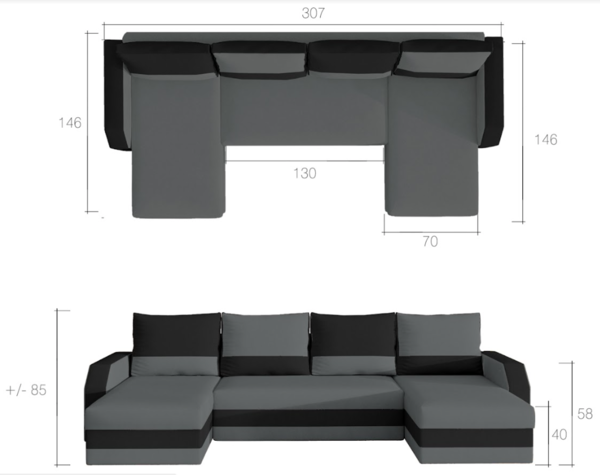 Moderne U-Couch Marion mit Schlaffunktion & Bettkasten